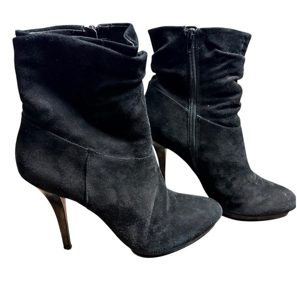 INC Ankle Boots Women 8 Black Gallia Slouchy Suede Stiletto Platform Booties